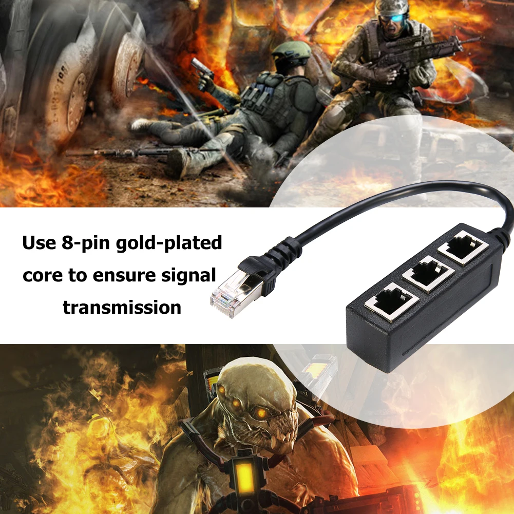 Black 26cm RJ45 Ethernet Cable Splitter 1 Male To 3 Female Port Connector LAN Network Plug Extension Adapter Accessories 
Black 26cm RJ45 Ethernet Cable Splitter 1 Male To 3 Female Port Connector LAN Network Plug Extension Adapter Accessories