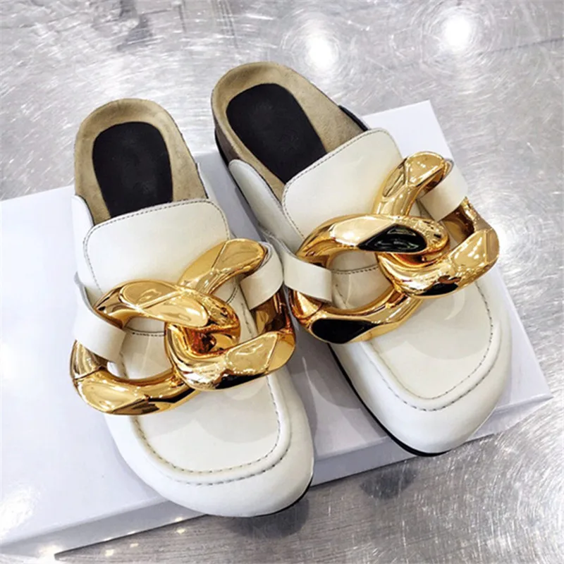 Gold Chain Decor Women Mules Lazy Loafers Thick Sole Flat Shoes Woman Casual Slippers Outdoor Walking Shoes Summer Slides
Gold Chain Decor Women Mules Lazy Loafers Thick Sole Flat Shoes Woman Casual Slippers Outdoor Walking Shoes Summer Slides