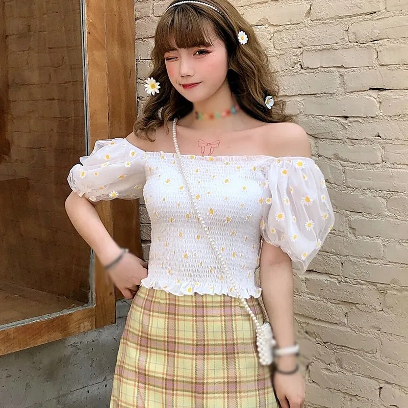 Sweet Floral Print Chiffon Blouse for Women Summer Casual Mesh Splicing Off Shoulder Korea Short Sleeve Tops
Sweet Floral Print Chiffon Blouse for Women Summer Casual Mesh Splicing Off Shoulder Korea Short Sleeve Tops