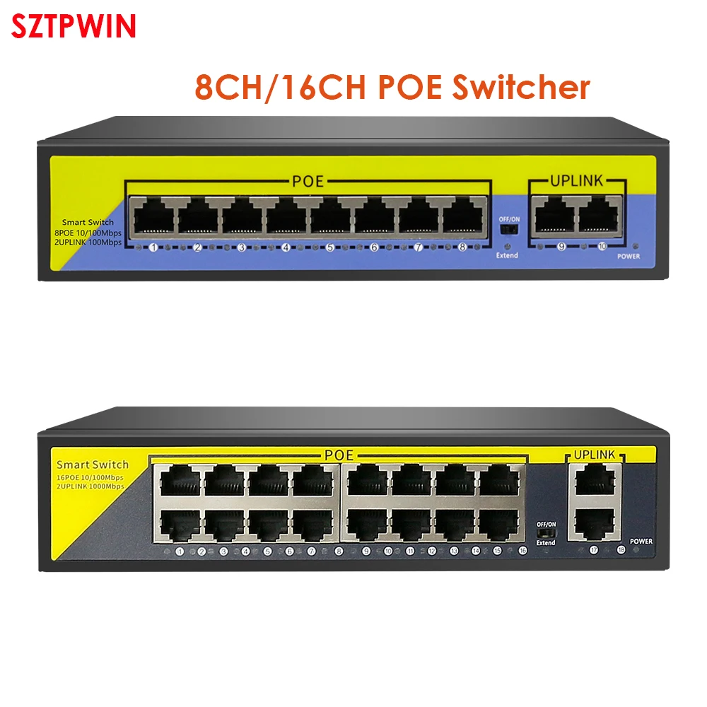 SZTPWIN 48V 8/16 Порты/Свитч POE коммутатора Ethernet 10/100 Мбит/с IEEE 802 3 af/at для IP Камера/камера