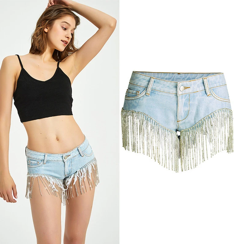 2021 Summer Nightclub Women's Shorts Tassel Diamond Chain Hip Wide Sexy Denim Shorts For Women Low Waists Shorts Jeans Plus Size
2021 Summer Nightclub Women's Shorts Tassel Diamond Chain Hip Wide Sexy Denim Shorts For Women Low Waists Shorts Jeans Plus Size