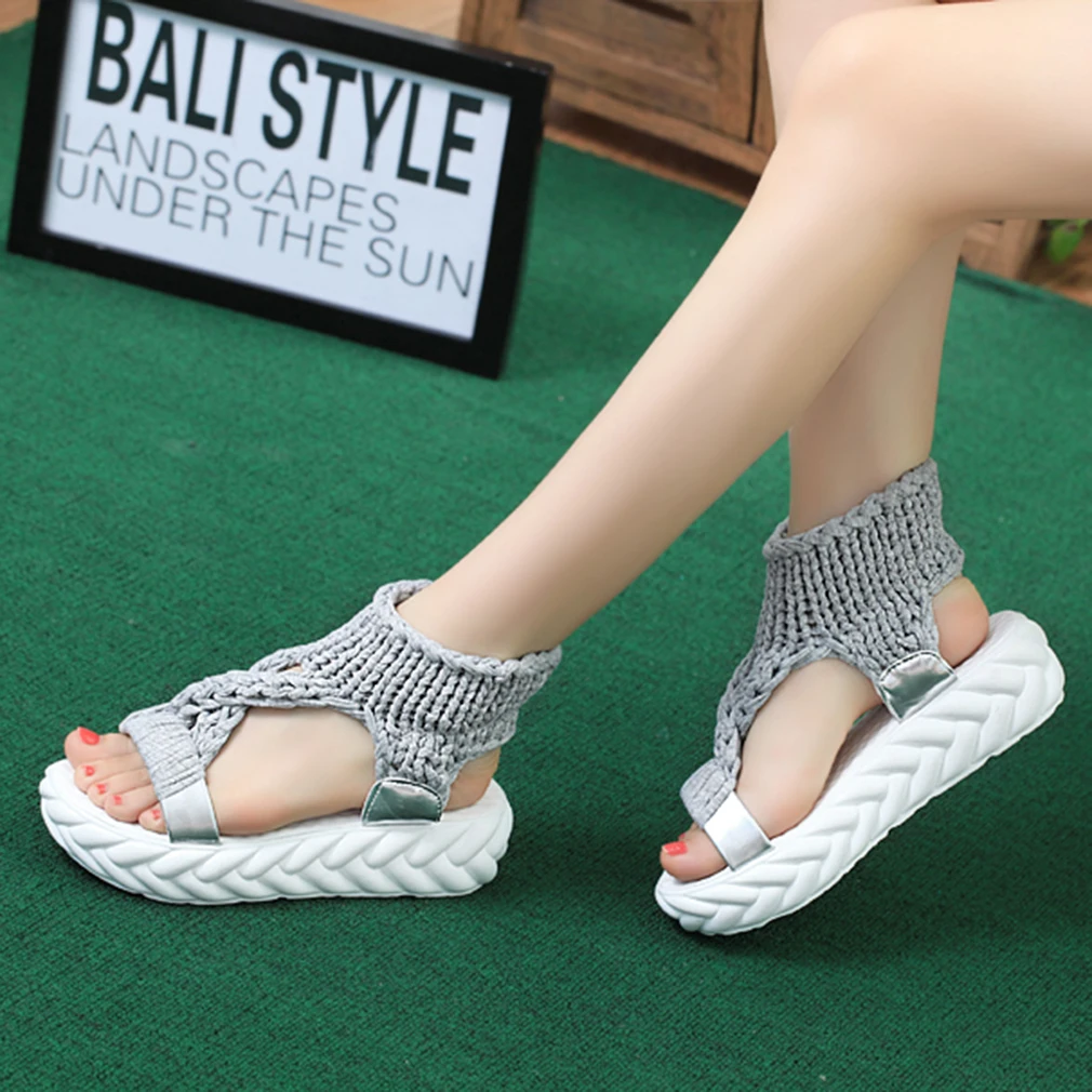 Women Gladiator Sandals Summer Flat Wool Shoes Thick-bottomed Knitting Sandals Solid Ladies Platform Sandalias Zapatos Mujer
Women Gladiator Sandals Summer Flat Wool Shoes Thick-bottomed Knitting Sandals Solid Ladies Platform Sandalias Zapatos Mujer