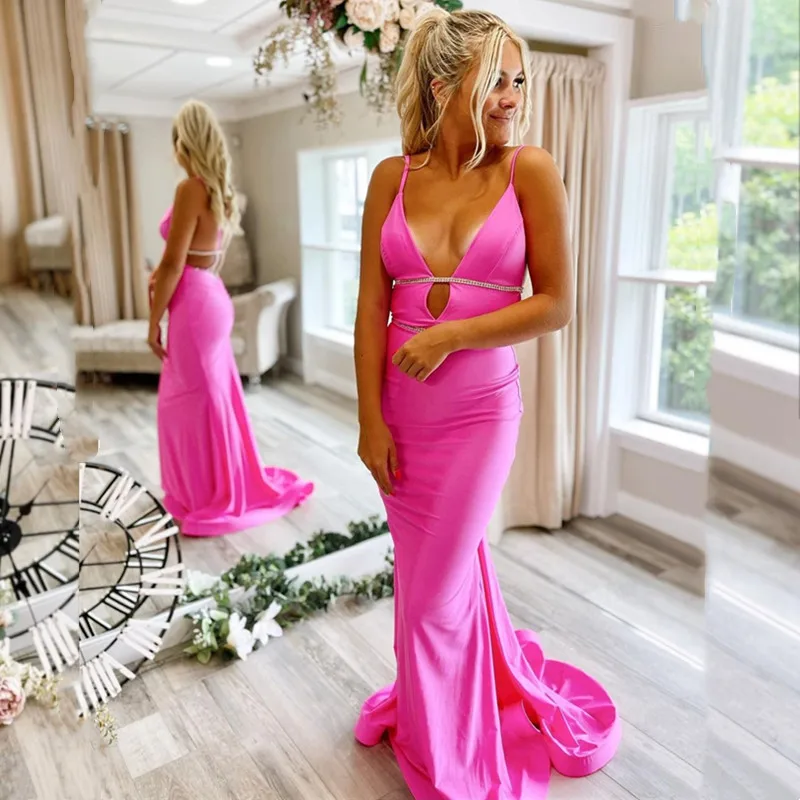 Sexy Deep V Neck Evening Dresses 2021 Spaghetti Straps Crystal For Holiday Prom Sweep Train Backless Custom Made Stain
Sexy Deep V Neck Evening Dresses 2021 Spaghetti Straps Crystal For Holiday Prom Sweep Train Backless Custom Made Stain