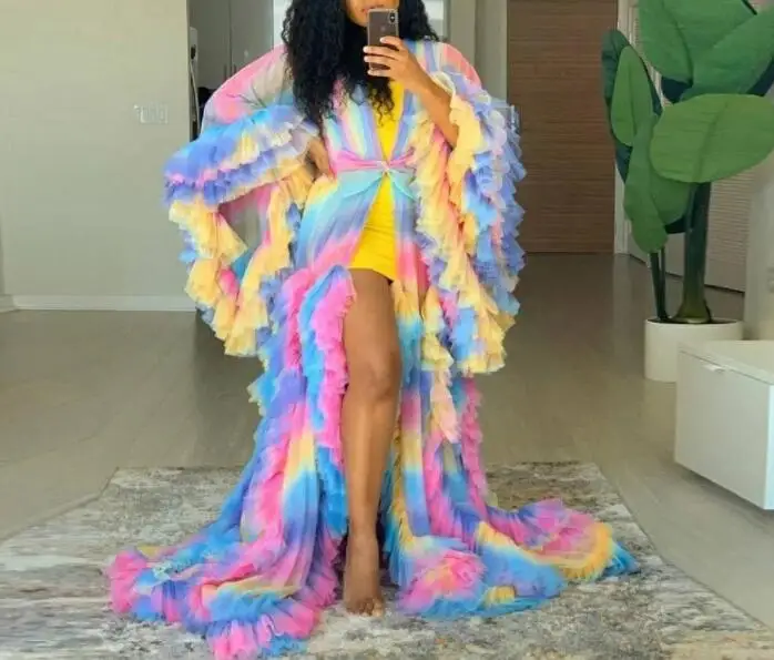 Rainbow Chic Long Shawl Cloak Robe Puff Full Sleeves Ruffle Tiered See Thru Maternity Photoshoot Vestidos Colorful Evening Dress
Rainbow Chic Long Shawl Cloak Robe Puff Full Sleeves Ruffle Tiered See Thru Maternity Photoshoot Vestidos Colorful Evening Dress