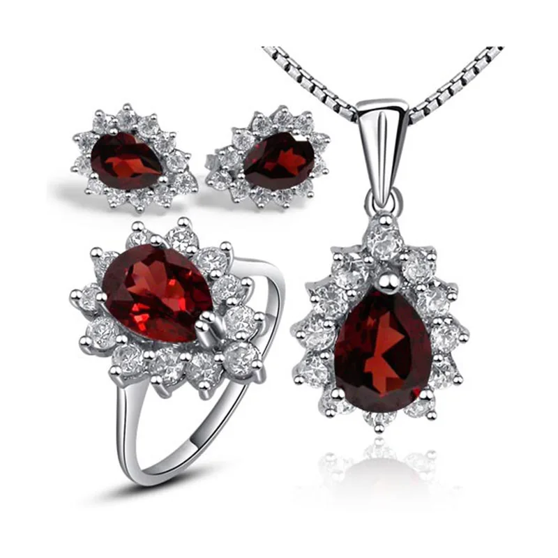 Fashion Water Drop Shape Silver Gemstone Jewelry Sets Natural Garnet Ring Pendant Necklace Earrings Solid 925 Silver Garnet Set
Fashion Water Drop Shape Silver Gemstone Jewelry Sets Natural Garnet Ring Pendant Necklace Earrings Solid 925 Silver Garnet Set