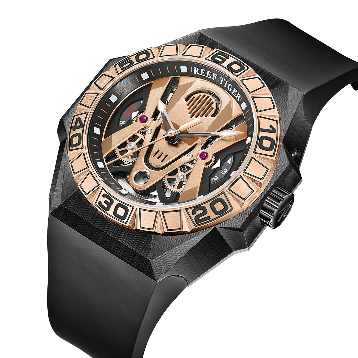 Reef Tiger/RT Men Sport Watches Automatic Mechanical Skeleton Watch Rose Gold Waterproof Rubber Strap Relogio Masculino RGA6912
Reef Tiger/RT Men Sport Watches Automatic Mechanical Skeleton Watch Rose Gold Waterproof Rubber Strap Relogio Masculino RGA6912