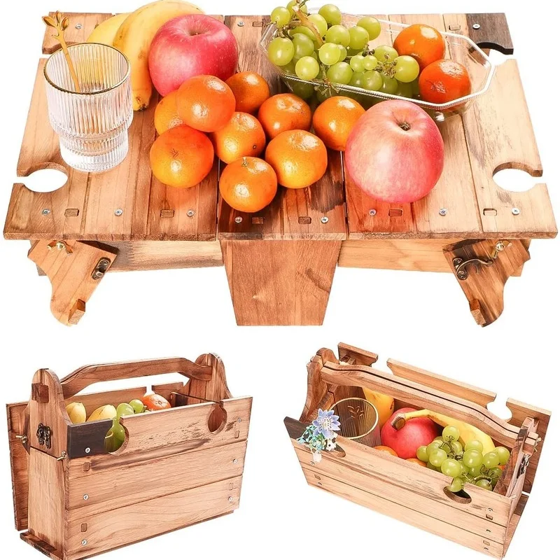 Wooden Portable Picnic Table Outdoor Wine Picnic Table with 4 Wine Glass Holders Folding Picnic Table Convertible Storage Basket
Wooden Portable Picnic Table Outdoor Wine Picnic Table with 4 Wine Glass Holders Folding Picnic Table Convertible Storage Basket