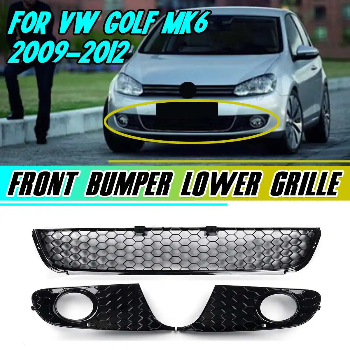 A Set Car Front Bumper Fog Light Lamp Grille Grill Cover Bezel+Lower Grille For VW For Golf MK6 2009-2012 5K0853665 5K0853666
A Set Car Front Bumper Fog Light Lamp Grille Grill Cover Bezel+Lower Grille For VW For Golf MK6 2009-2012 5K0853665 5K0853666