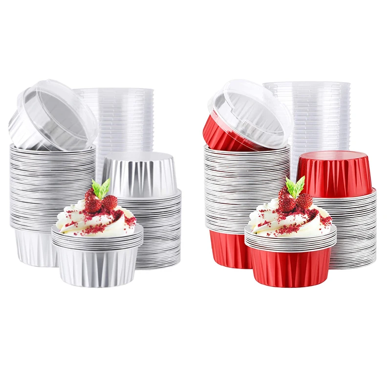 

Foil Ramekins with Lids,Aluminum Foil Cupcake Liners,Muffin Liners Cups,Cupcake Baking Cups Holders Cases Boxes