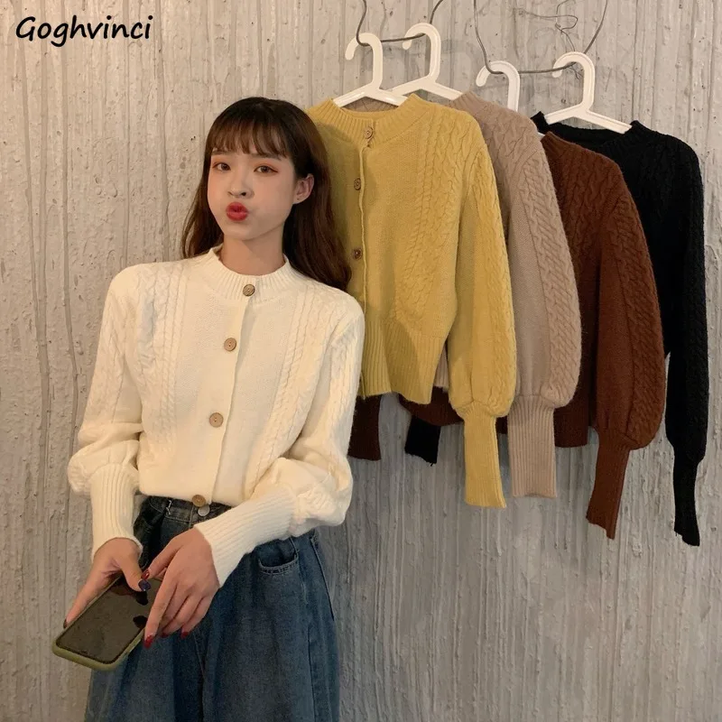 Women Cardigans Sweater Solid Twist Pull Knitted Simple Loose O-neck Puff Sleeve Sweet Office Lady Korean Fashion Trendy Slim
Women Cardigans Sweater Solid Twist Pull Knitted Simple Loose O-neck Puff Sleeve Sweet Office Lady Korean Fashion Trendy Slim