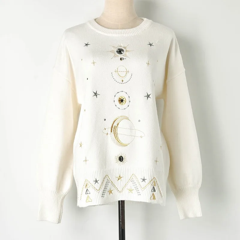 Design Starry Sky Embroidery Sweater High-End 2020 New Autumn Winter Loose Jumper Women Sweater Pullover Knit Top Runway C-055
Design Starry Sky Embroidery Sweater High-End 2020 New Autumn Winter Loose Jumper Women Sweater Pullover Knit Top Runway C-055