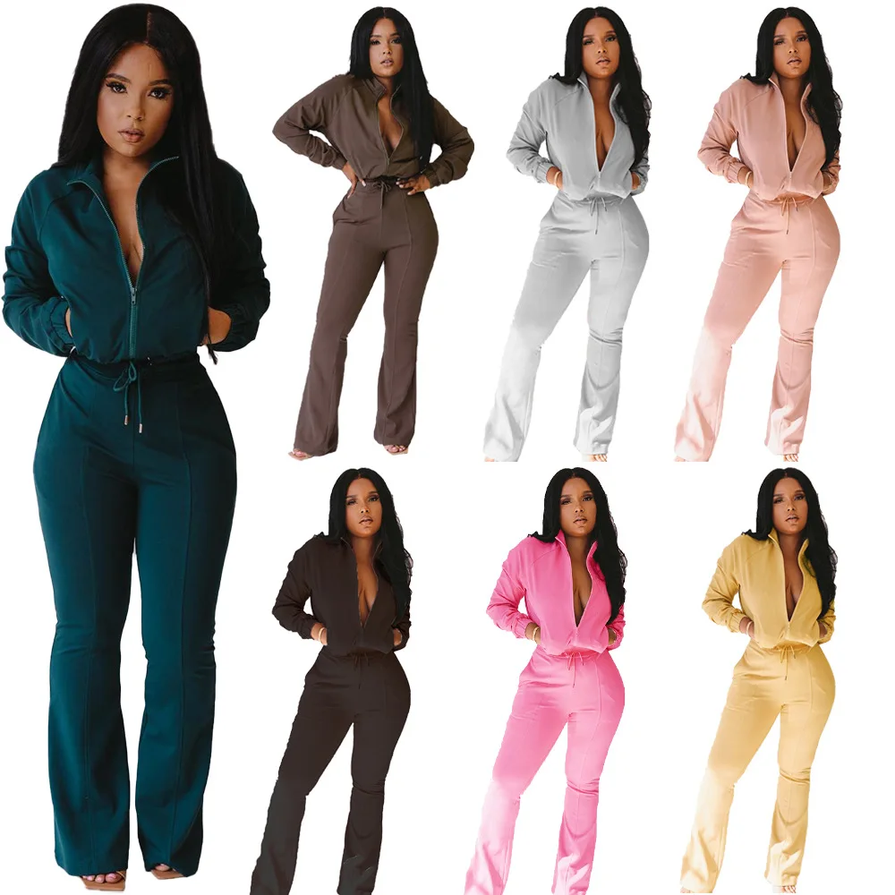 Two Piece Set Women Sportswear Zipper V Neck Long Sleeve Top+Drawstring Long Flare Pants Set Female Running Outfits Tracksuit
Two Piece Set Women Sportswear Zipper V Neck Long Sleeve Top+Drawstring Long Flare Pants Set Female Running Outfits Tracksuit