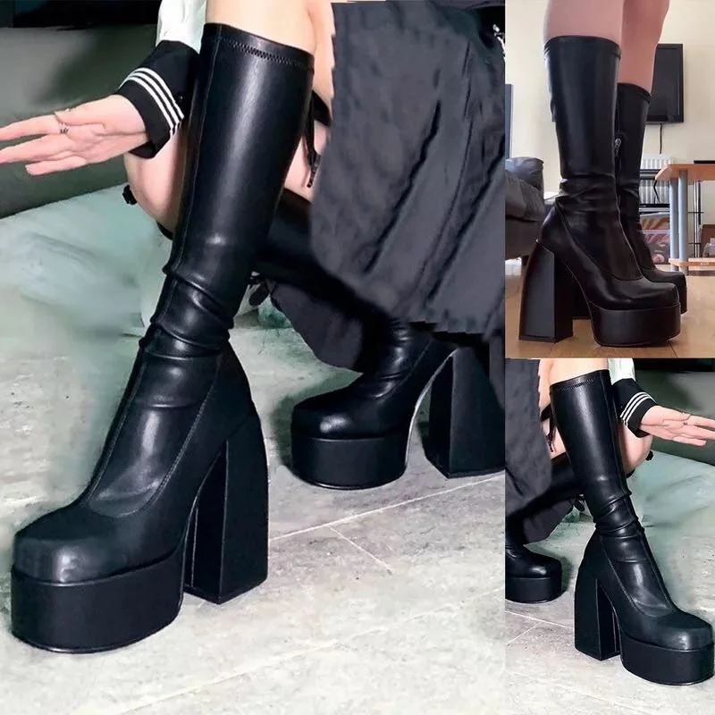 punk style autumn winter boots elastic microfiber shoes woman ankle boots high heels black thick platform long knee high boots
punk style autumn winter boots elastic microfiber shoes woman ankle boots high heels black thick platform long knee high boots