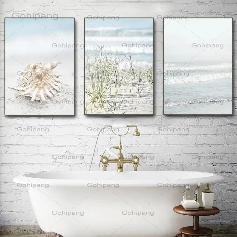 Nordic Wall Art Nautical Seascape Canvas Bathroom Painting Ocean Wave Seashell Poster and Print Pictures Bath Box Decor | Дом и сад