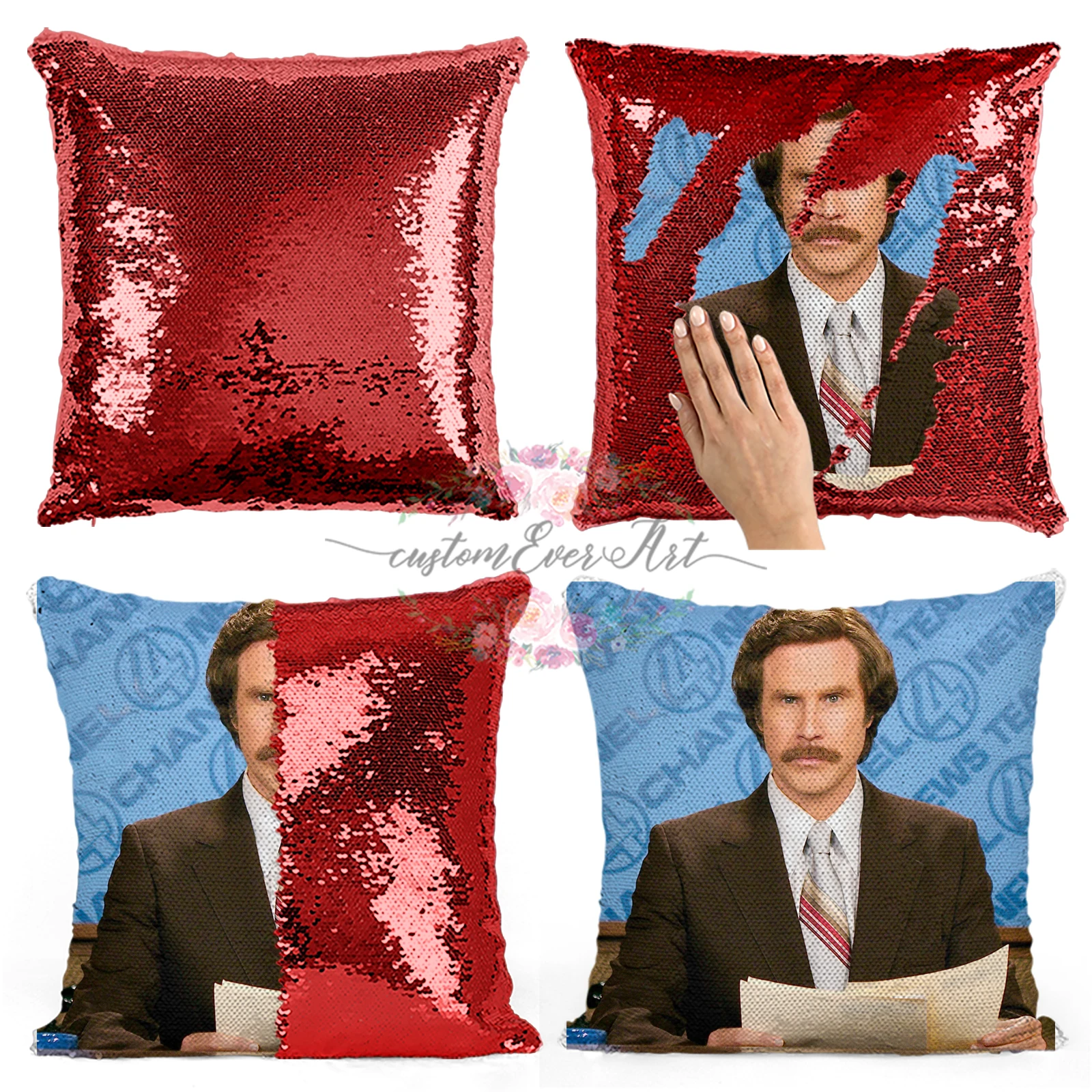Ron бордовая Подушка с блестками | Наволочка Двухцветная подушка Подарок для нее