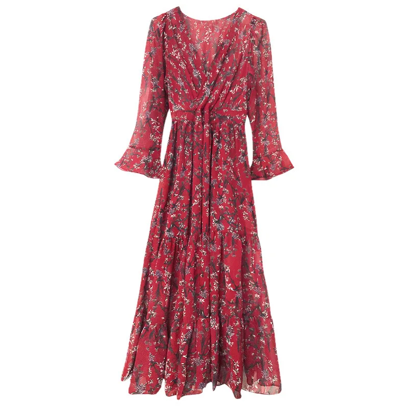 WANYUCL autumn and winter new long skirt sleeves waist slimming skirt bottoming high waist floral V-neck dress women
WANYUCL autumn and winter new long skirt sleeves waist slimming skirt bottoming high waist floral V-neck dress women