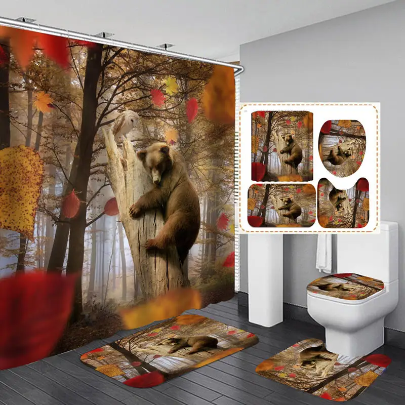Forest Brown Bear Flannel Bath Mat Toilet Cover Rugs Fabric Shower Curtain With 12 Hooks Home Bathroom Decor Set
Forest Brown Bear Flannel Bath Mat Toilet Cover Rugs Fabric Shower Curtain With 12 Hooks Home Bathroom Decor Set