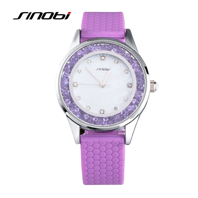 

SINOBI Fashion Diamond Women Wrist Watches Silicone Watchband Ladies Geneva Quartz Clock Female Wristwatch Montres Femmes 2020