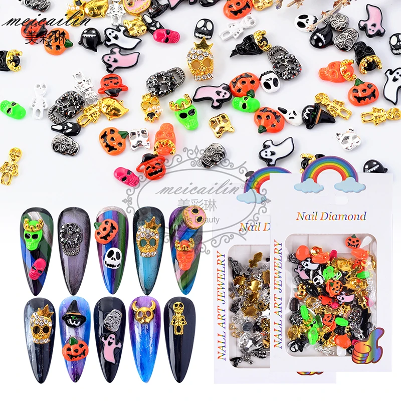 100pcs Mix Design Halloween Painting Oil Ghost Pumpkin Haunted House Cross Metal Alloy Nail Art Decorations Charms for Manicure
100pcs Mix Design Halloween Painting Oil Ghost Pumpkin Haunted House Cross Metal Alloy Nail Art Decorations Charms for Manicure
