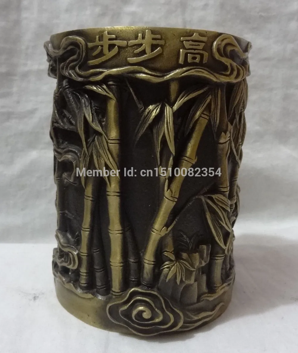 

Китайская Бронзовая бамбуковая статуя, контейнер для ручек, карандаш, ваза, горшок, щетка, бочка
