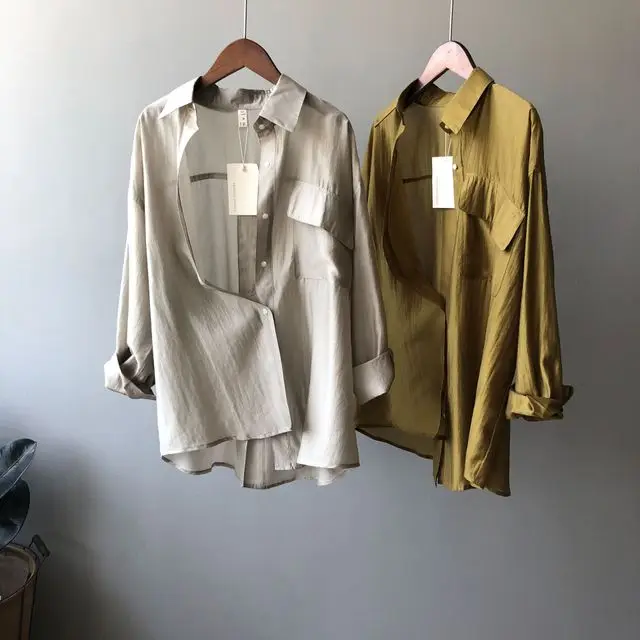 Tencel Shirt Female 2021 Summer New Korean Version Loose and Thin Temperament Thin Long-sleeved Shirt Solid Color Retro Shirt
Tencel Shirt Female 2021 Summer New Korean Version Loose and Thin Temperament Thin Long-sleeved Shirt Solid Color Retro Shirt