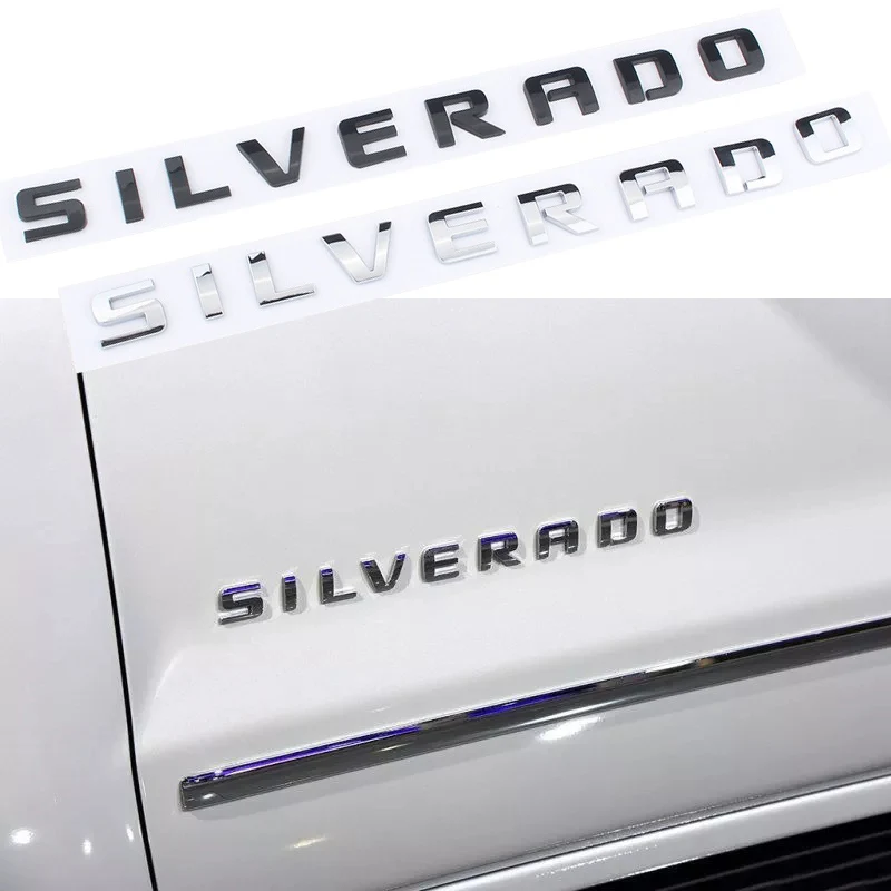 

3D боковые зеркала автомобиля Fender багажник эмблема Стикеры для Chevrolet SILVERADO письма табличка с логотипом серебристый, черный авто заменить акс...