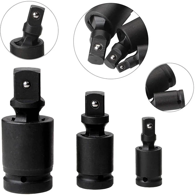 3pcs 1/4" 3/8" 1/2" Air Wrench Universal Joint, CR-MO Steel Black 360 Drive Swivel Impact Socket Wrench Adapter
3pcs 1/4" 3/8" 1/2" Air Wrench Universal Joint, CR-MO Steel Black 360 Drive Swivel Impact Socket Wrench Adapter