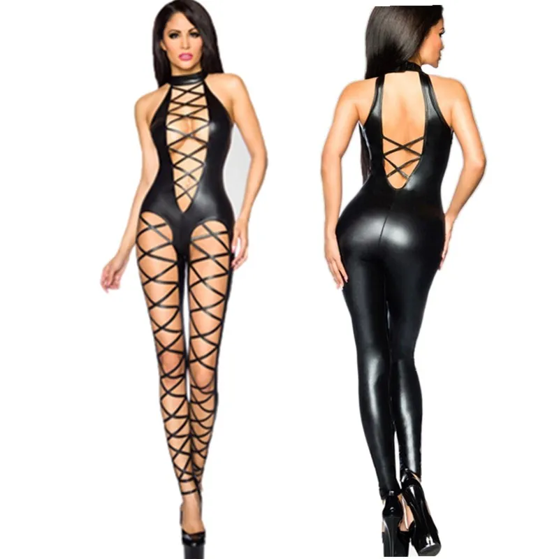 Women Pvc Catsuit Sexy Black Bandage Catsuit Hollow out PU Leather Bodysuit Sexy Club Wear Hot Erotic Pole Dance Costumes
Women Pvc Catsuit Sexy Black Bandage Catsuit Hollow out PU Leather Bodysuit Sexy Club Wear Hot Erotic Pole Dance Costumes