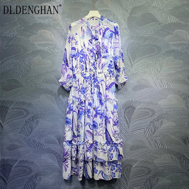 DLDENGHAN Fashion Blue Floral Print Summer Dress Women's Lace Up Stand Collar Cascading Ruffle Chiffon Dresses Designer New
DLDENGHAN Fashion Blue Floral Print Summer Dress Women's Lace Up Stand Collar Cascading Ruffle Chiffon Dresses Designer New