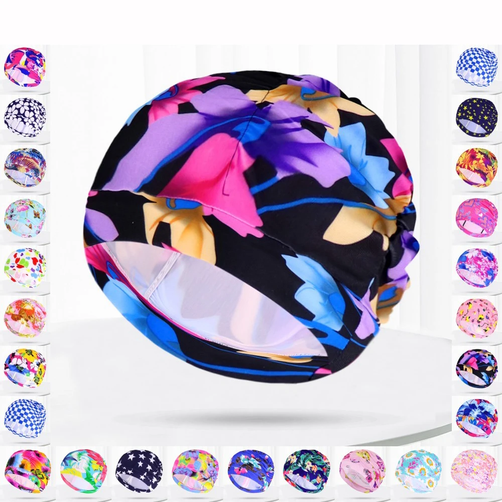 Women Pleated Flowers Printed Fabric Swim Pool Sport Swimming Cap Ladies Protect Long Hair Elastic Nylon Bathing Caps Hat Turban
Women Pleated Flowers Printed Fabric Swim Pool Sport Swimming Cap Ladies Protect Long Hair Elastic Nylon Bathing Caps Hat Turban