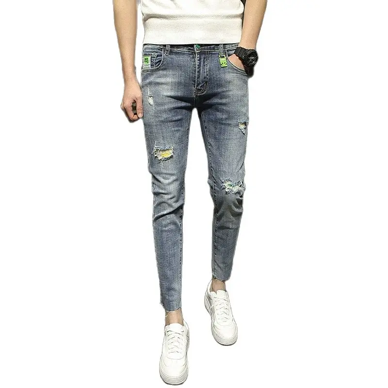Denim Jeans Men's Trendy Brand Slim Feet Stretch Thin Korean Handsome All-match Ripped Hole Teenager Cowboy Pencil Cut Pants
Denim Jeans Men's Trendy Brand Slim Feet Stretch Thin Korean Handsome All-match Ripped Hole Teenager Cowboy Pencil Cut Pants
