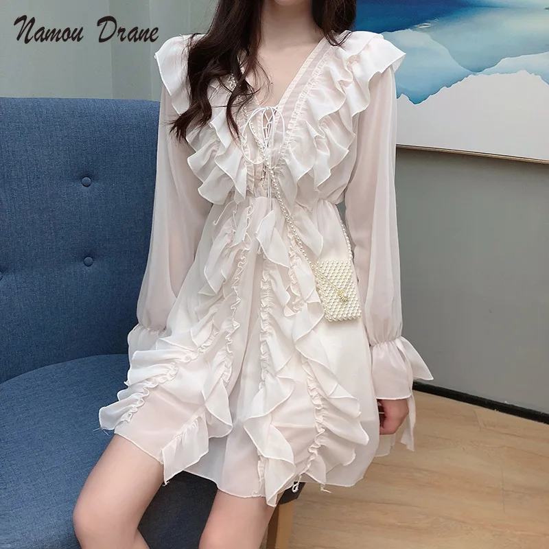 Chic V-neck Long Sleeve Chiffon Dress Ruffles Short Dress 2019 Summer New Women Cute Dress Sexy Dress Vestidos De Fiesta
Chic V-neck Long Sleeve Chiffon Dress Ruffles Short Dress 2019 Summer New Women Cute Dress Sexy Dress Vestidos De Fiesta