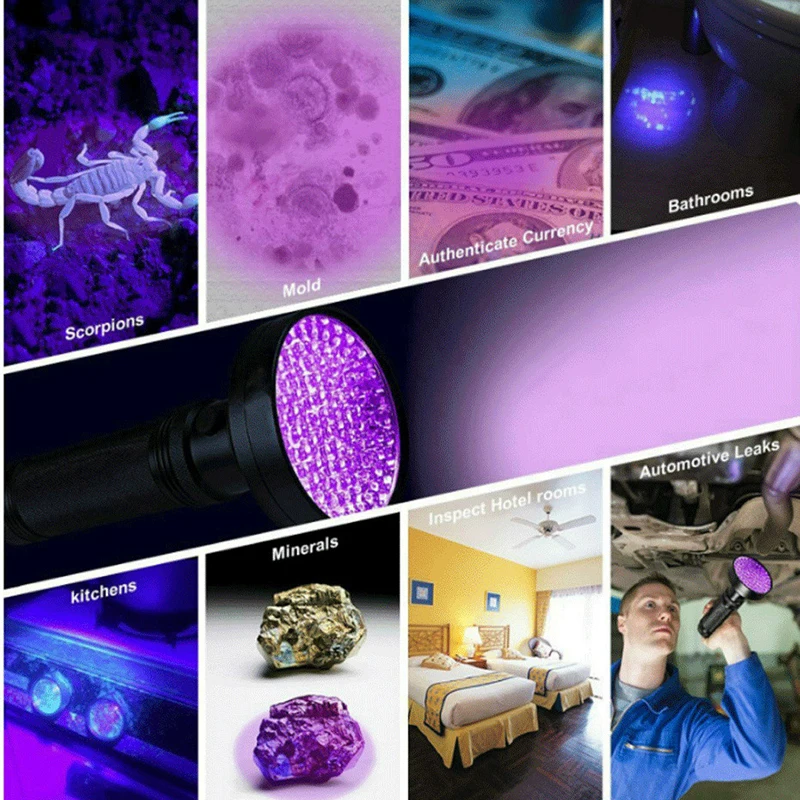 UV Flashlight Black Light, 100 LED 395 Nm Ultraviolet Torch Blacklight Detector for Dry Pets Urine&pet Stains&bed Bug AA Battery
UV Flashlight Black Light, 100 LED 395 Nm Ultraviolet Torch Blacklight Detector for Dry Pets Urine&pet Stains&bed Bug AA Battery