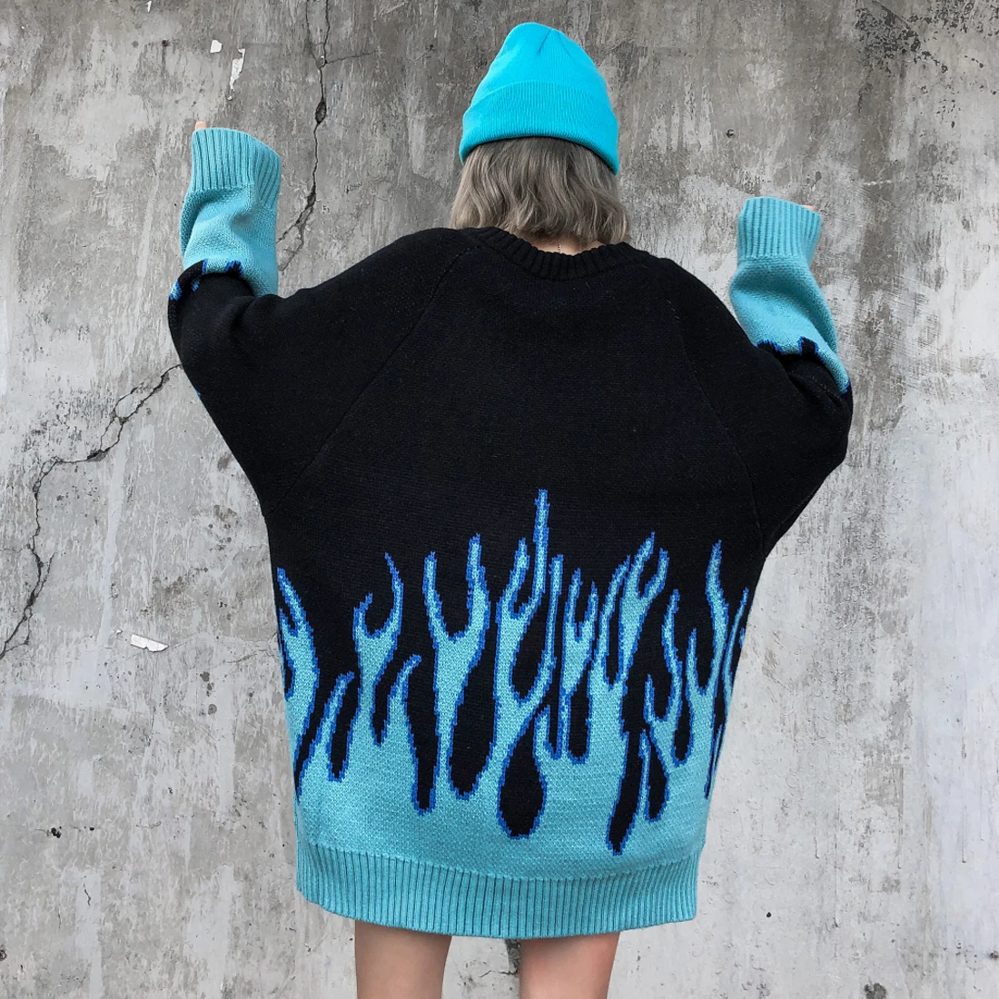 Winter Autumn New Loose Long Blue Flame Sweater Round Neck Oversize Blue Pullover Sweater dropshipping 
Winter Autumn New Loose Long Blue Flame Sweater Round Neck Oversize Blue Pullover Sweater dropshipping