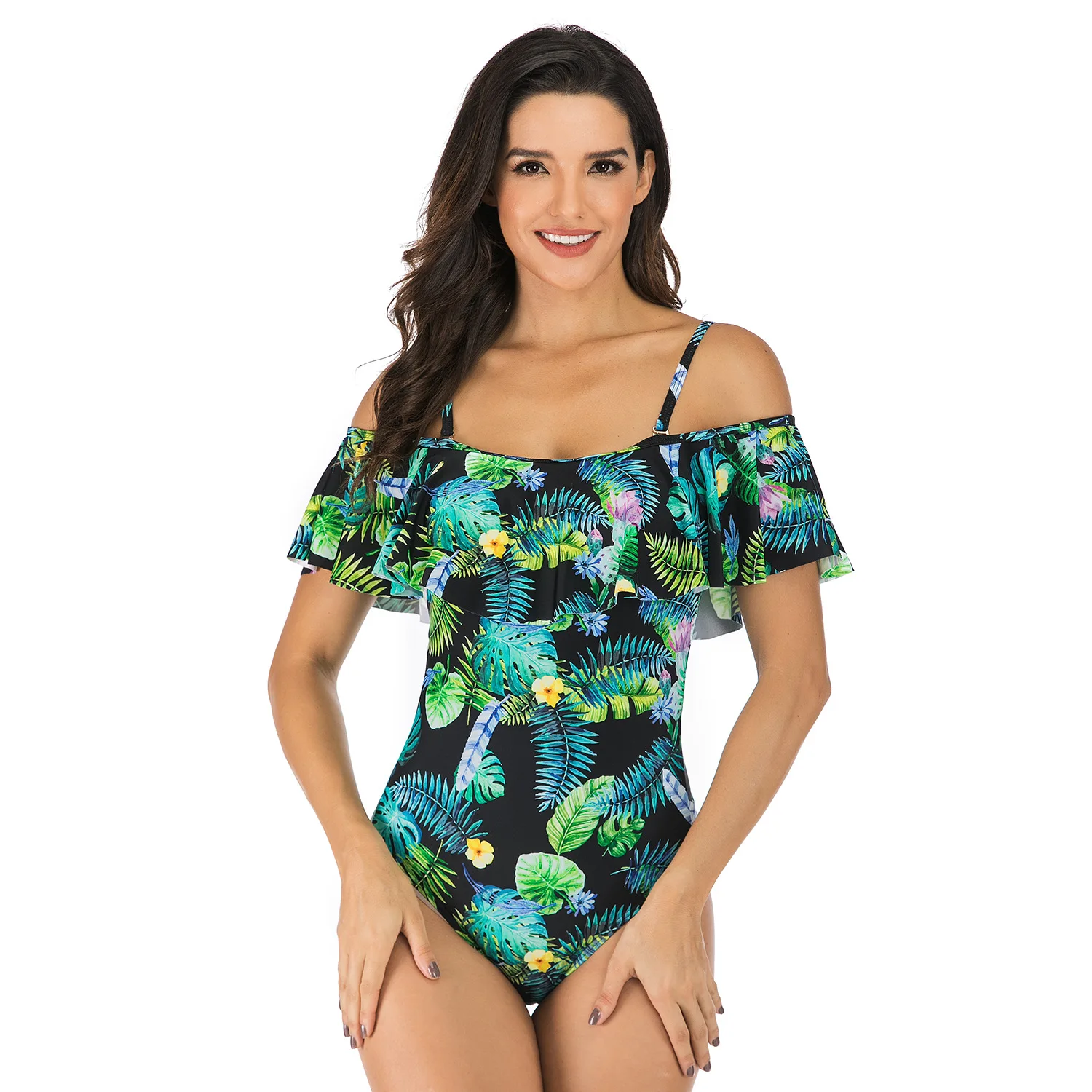 Spaghetti-Strap Floral Print Swimwear Women's Open Triangle Flounced One-Piece Swimsuit
Spaghetti-Strap Floral Print Swimwear Women's Open Triangle Flounced One-Piece Swimsuit