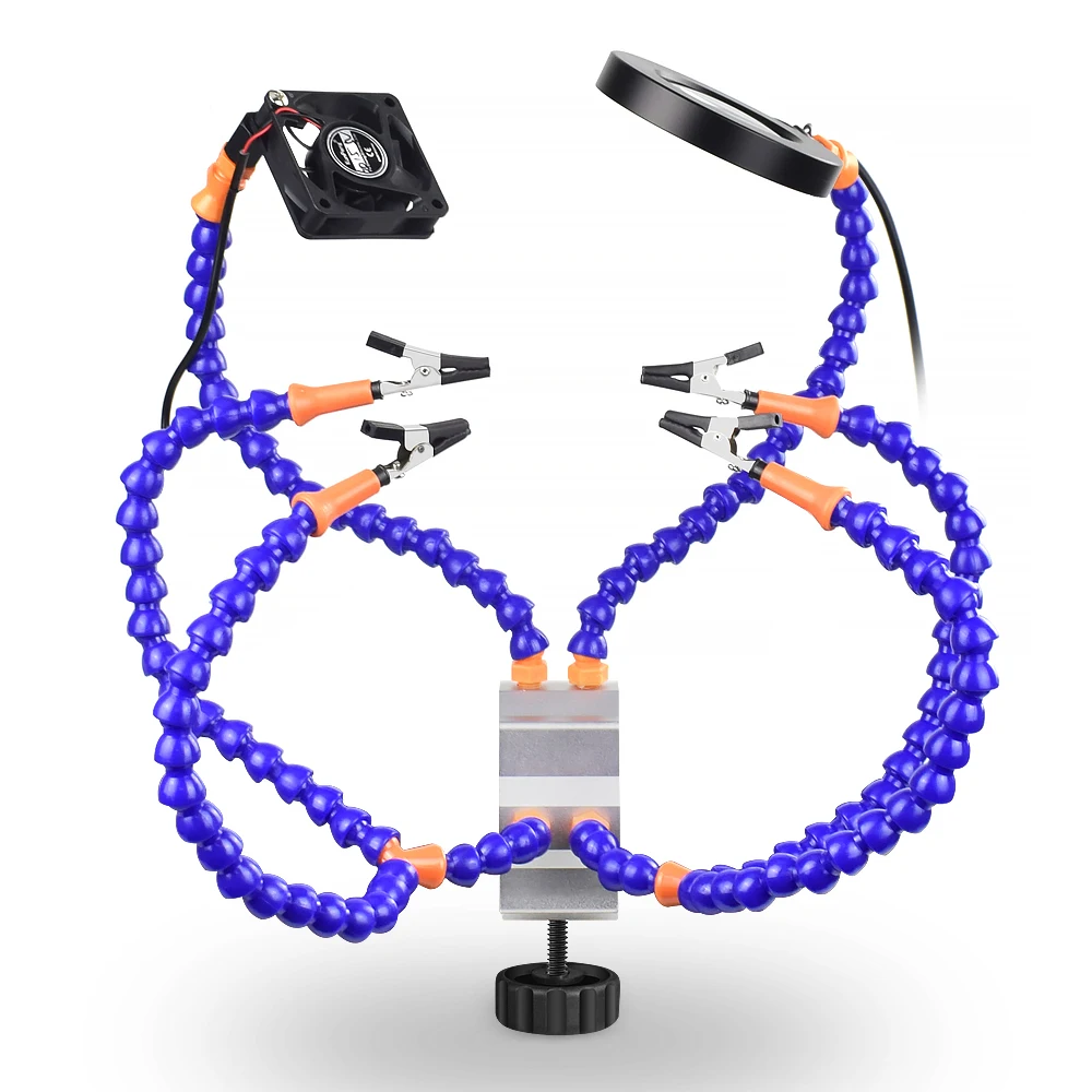 Table Clamp Third Hand Tool Helping Hand Soldering Holder with 3X LED Magnifier Smoke Exhaust Fan for PCB Repair
Table Clamp Third Hand Tool Helping Hand Soldering Holder with 3X LED Magnifier Smoke Exhaust Fan for PCB Repair