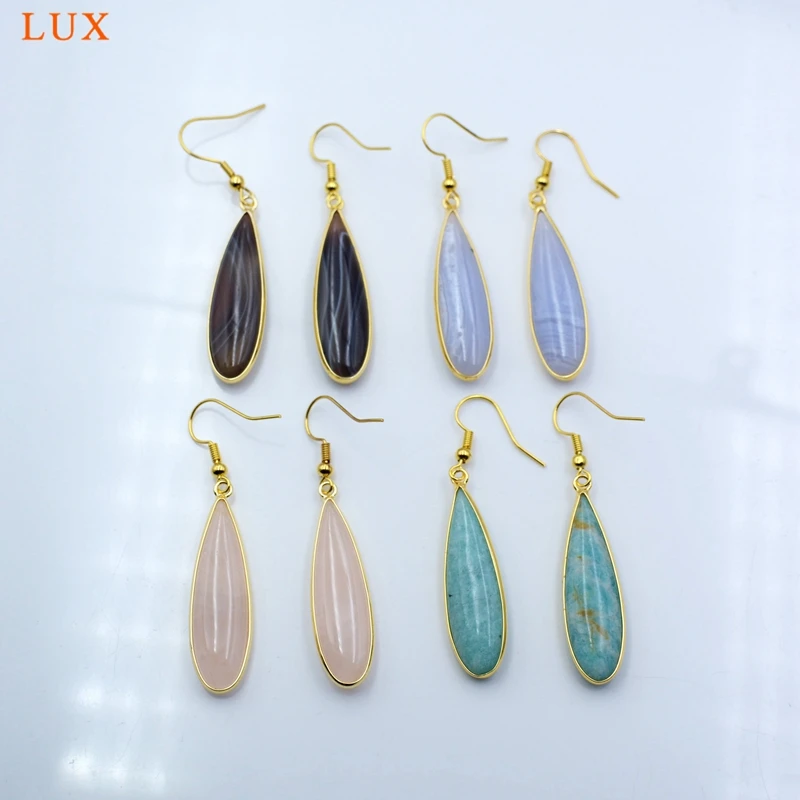 Nature Crystal Quartz Gems stone Dangle Earring Gold-Plated Long Teardrop Rose quartzs Blue lace Persian agates Earring
Nature Crystal Quartz Gems stone Dangle Earring Gold-Plated Long Teardrop Rose quartzs Blue lace Persian agates Earring