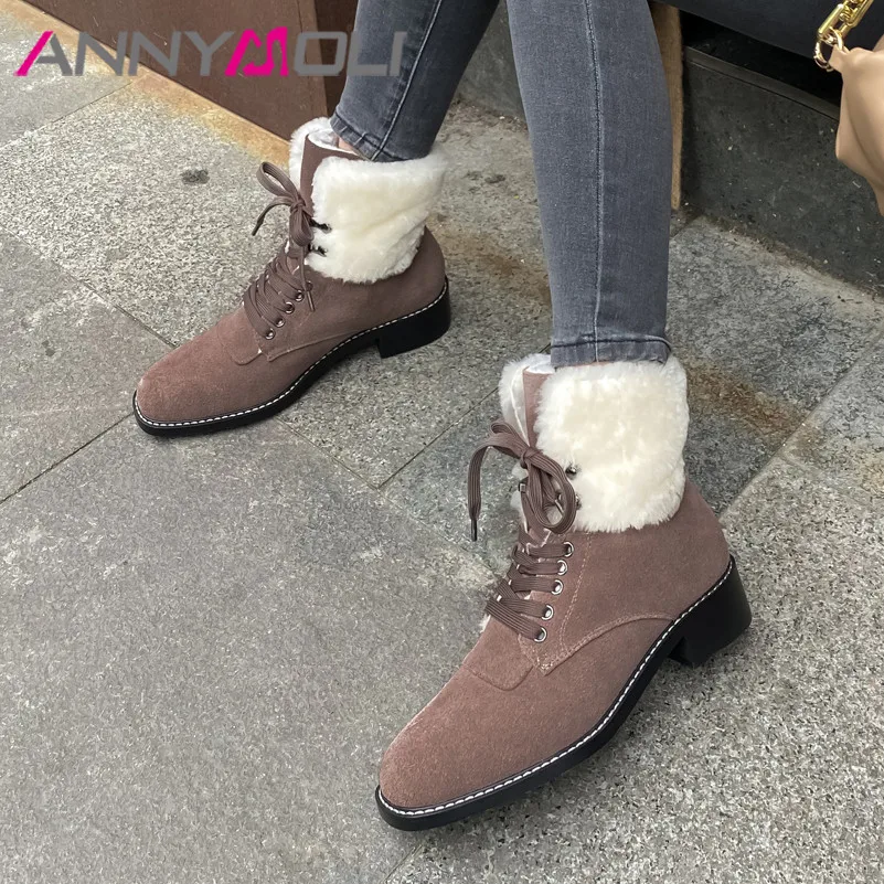 ANNYMOLI Genuine Leather Med Heel Ankle Boots Women Thick Heels Snow Boots Square Toe Lace Up Short Boots Ladies Shoes Winter 41
ANNYMOLI Genuine Leather Med Heel Ankle Boots Women Thick Heels Snow Boots Square Toe Lace Up Short Boots Ladies Shoes Winter 41