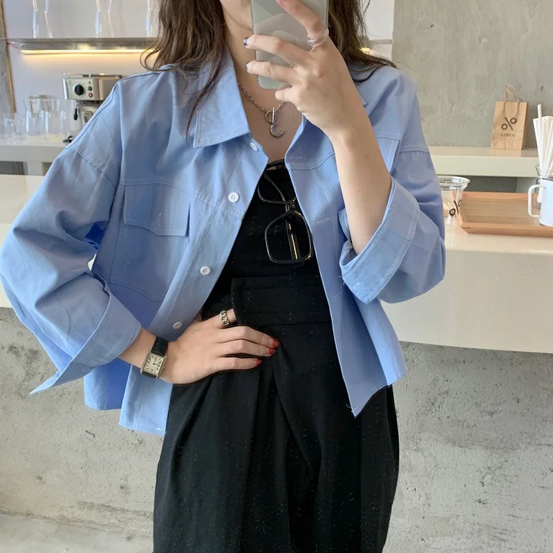 Spring Fall New Korean Cropped Coat 2021 Loose College Laple Outerwear Shirt Small Jacket Women's Casual Clothing Streetwear
Spring Fall New Korean Cropped Coat 2021 Loose College Laple Outerwear Shirt Small Jacket Women's Casual Clothing Streetwear