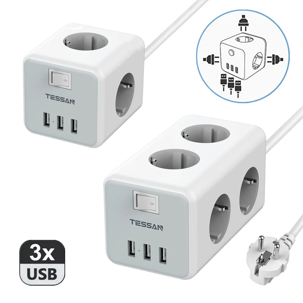 TESSAN Multi Sockets EU Plug Power Strip with 6 EU Outlets and 3 USB Charging Ports Switch 2M Extension Cord Overload Protection
TESSAN Multi Sockets EU Plug Power Strip with 6 EU Outlets and 3 USB Charging Ports Switch 2M Extension Cord Overload Protection