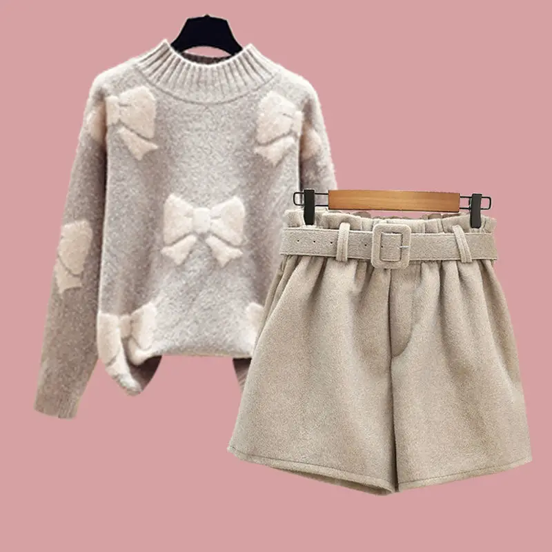 Women 2021 Autumn Winter 3 Piece Suit Female Loose Coats and Print Knit Sweater Tops Ladies High Waist Wide Leg Shorts Sets Q291 
Women 2021 Autumn Winter 3 Piece Suit Female Loose Coats and Print Knit Sweater Tops Ladies High Waist Wide Leg Shorts Sets Q291