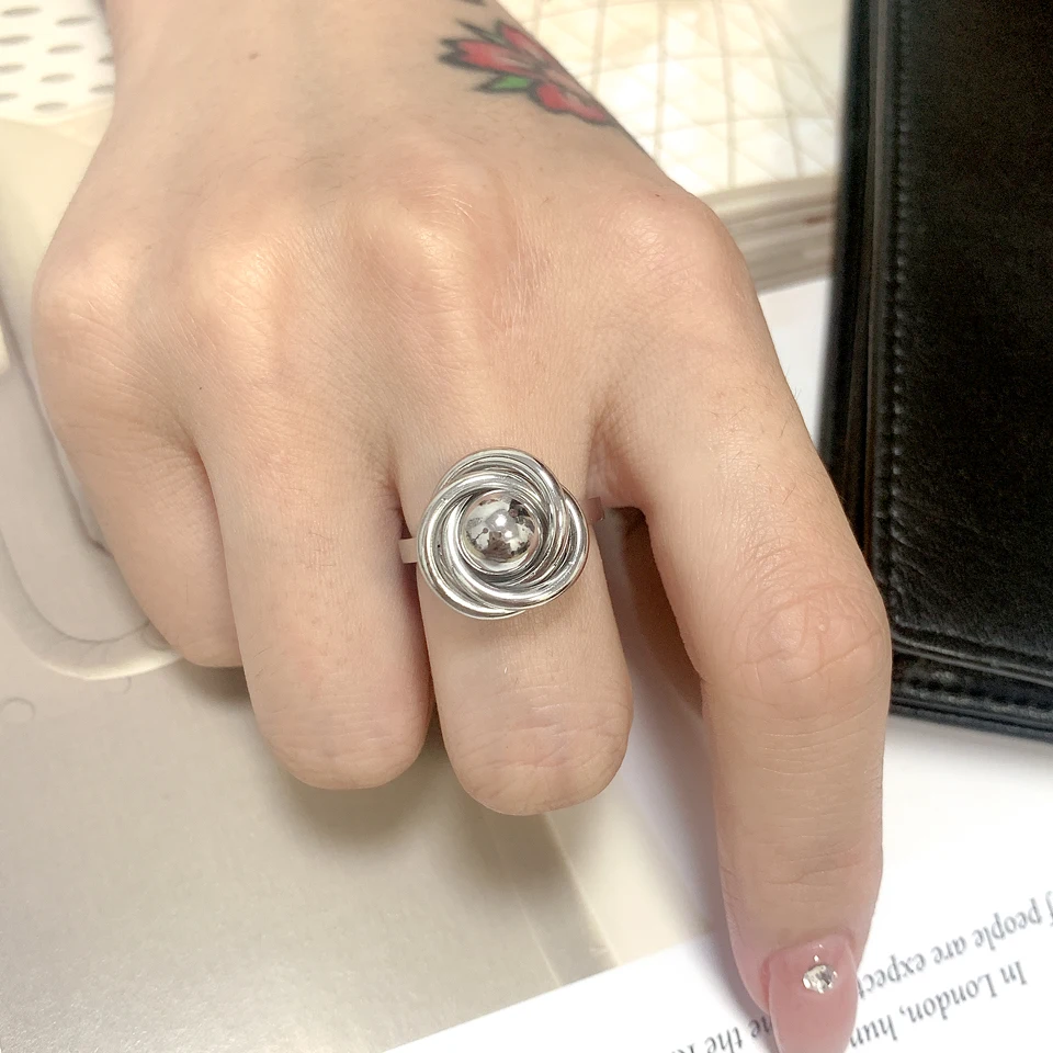 Новые модные кольца из нержавеющей стали 18 K круглые с цветком бисера корейские 3