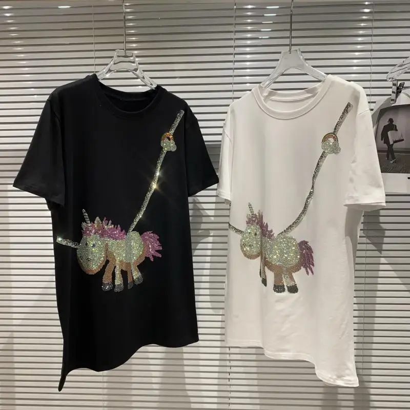 Heavy industry diamond cartoon t-shirt women summer pure cotton short-sleeved loose top tees
Heavy industry diamond cartoon t-shirt women summer pure cotton short-sleeved loose top tees