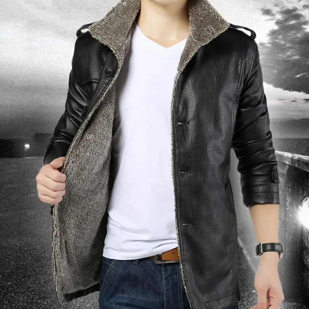 Jacket Men Winter Stand Collar Faux Leather Buttons Pocket Fleece Plus Size Warm Jacket
Jacket Men Winter Stand Collar Faux Leather Buttons Pocket Fleece Plus Size Warm Jacket