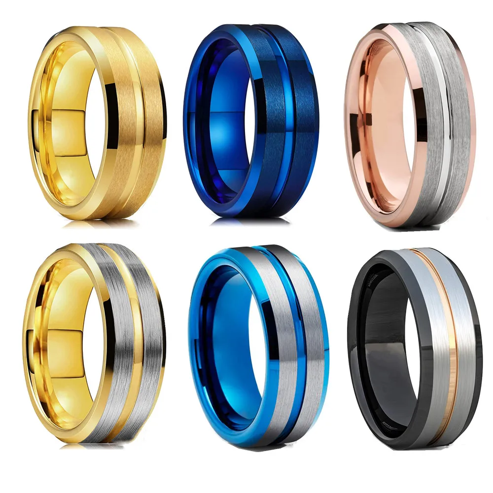8MM Fashion Mens Stainless Steel Rings Gold Color Blue Rose Gold Groove Beveled Edge Brick Pattern Brushed Wedding Rings For Men
8MM Fashion Mens Stainless Steel Rings Gold Color Blue Rose Gold Groove Beveled Edge Brick Pattern Brushed Wedding Rings For Men