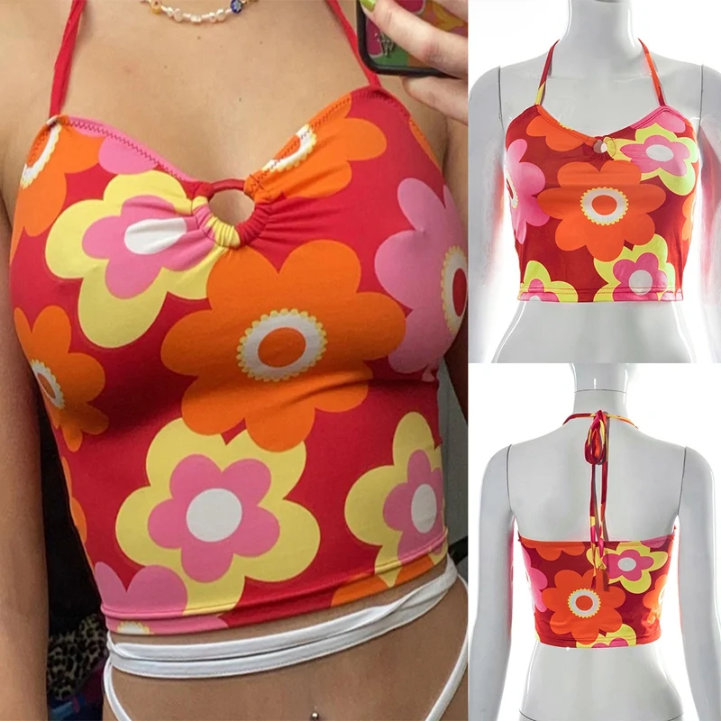 Женский укороченный топ с цветочным принтом и открытой спиной, в стиле Харадзюку
Женский укороченный топ с цветочным принтом и открытой спиной, в стиле Харадзюку