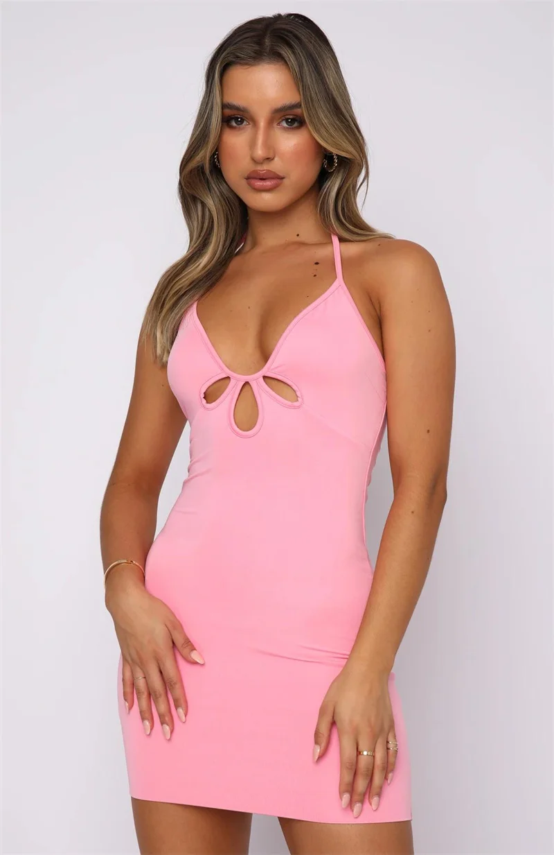 Women's Sleeveless Hollow Out Party Club Tight Dress Sexy Low-Cut Halter Solid Color Package Hip Short Dress
Women's Sleeveless Hollow Out Party Club Tight Dress Sexy Low-Cut Halter Solid Color Package Hip Short Dress