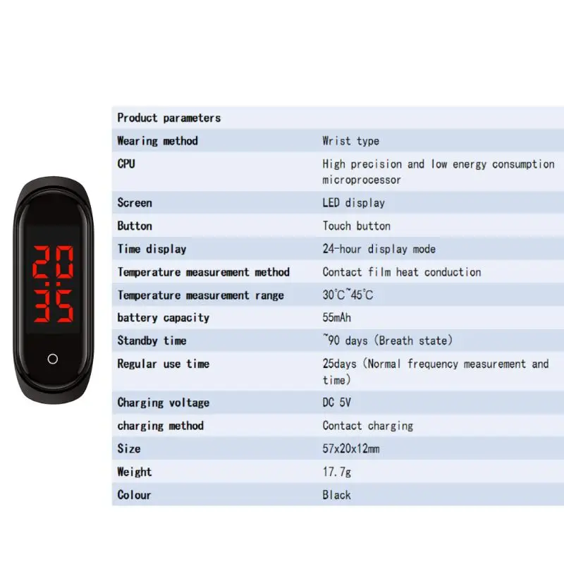 Universal USB Rechargeable Smart Bracelet Body Temperature Measurement Smartband with 24 Hours Time Display Smart Watch
Universal USB Rechargeable Smart Bracelet Body Temperature Measurement Smartband with 24 Hours Time Display Smart Watch