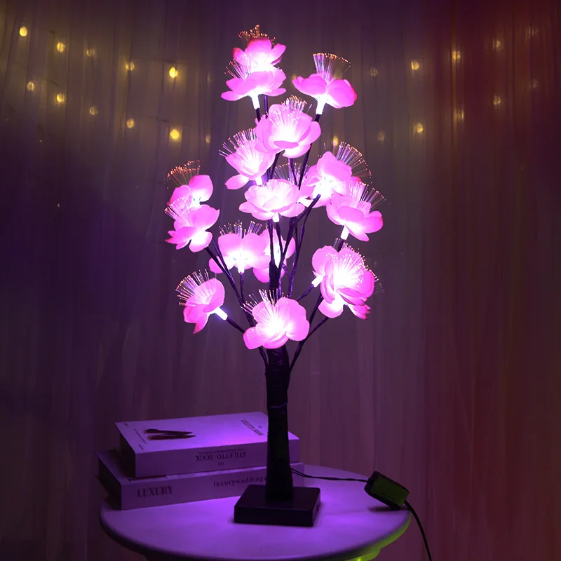 

PheiLa LED Peach Blossom Tree Nights Light Fairy Copper Wire Garland Lamp EU Plug Operated for Holiday Home Bedroom Decoration