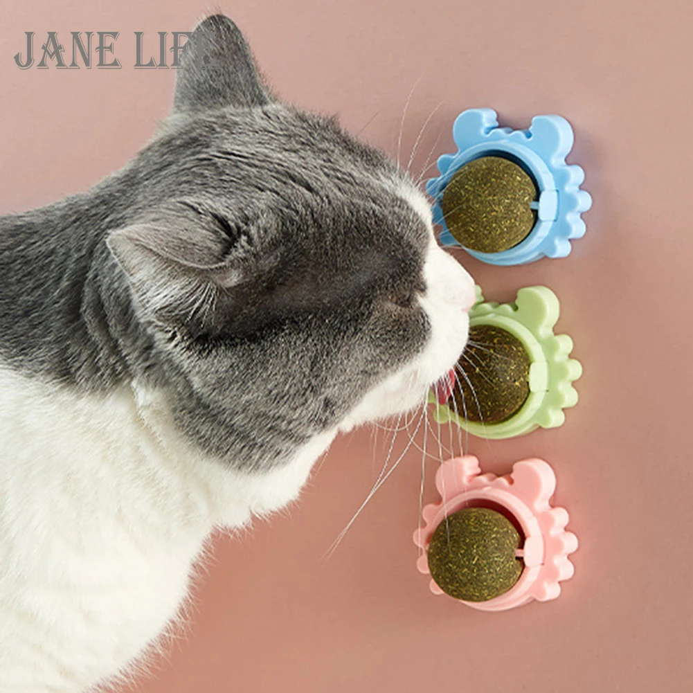 

Funny Rotatable Cat Treat Toy with Catnip Self-Adhesive Snack Candy Licking Ball Practical Funny Bite Squeak Bauble
